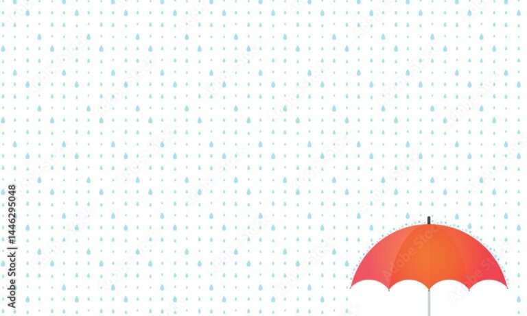 隅にある赤い傘に雨が降って弾いている小さい雨模様