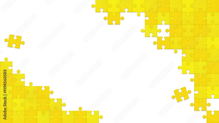 隅で繋がる黄色とオレンジ色のパズルが未完成のジグザグしたフレーム