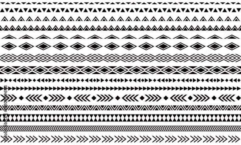 三角形を使った幾何学的なインディアン風模様のラインセット