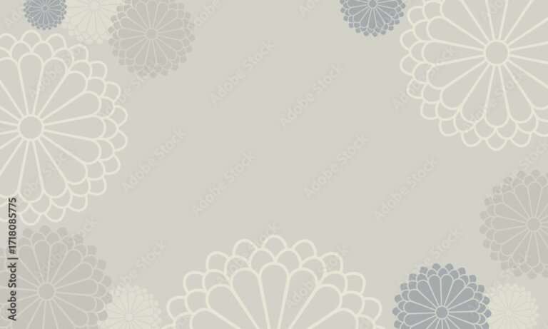 様々な菊の花模様が散るモダンなグレーのフレーム