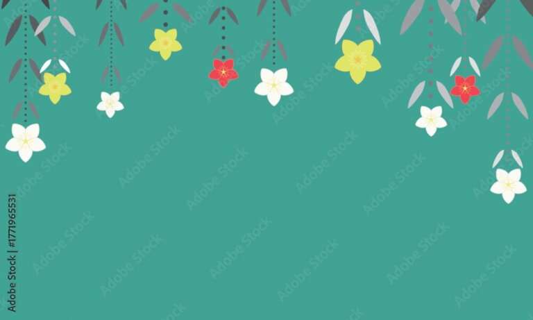 黄色と白と赤のクリスマスローズが飾られた緑色の背景