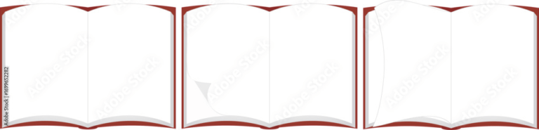 見開いた動きのある赤い無地の本の素材セット