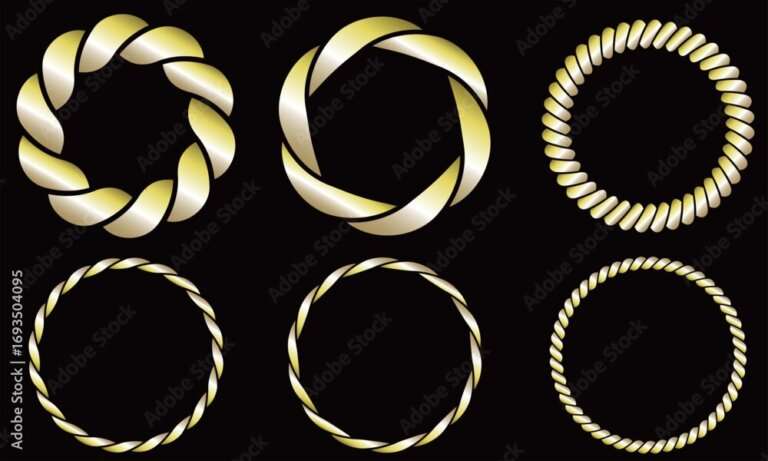 金色に輝くロープのような円形のフレーム素材セット